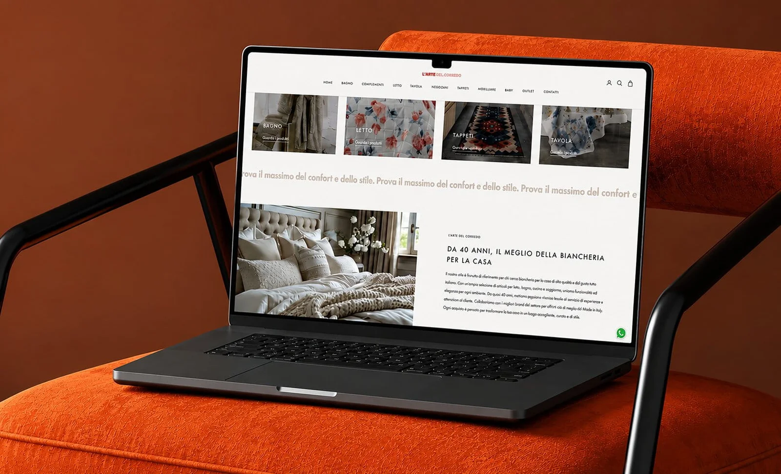 The new L'Arte del Corredo eCommerce store on a laptop